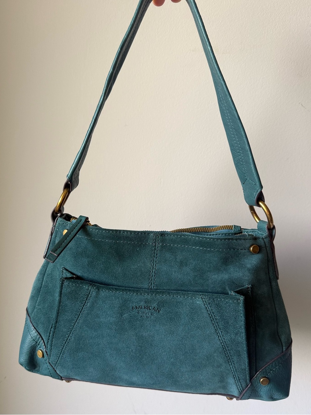 American Leather CO SUEDE Becket Triple Entry Shoulder Bag